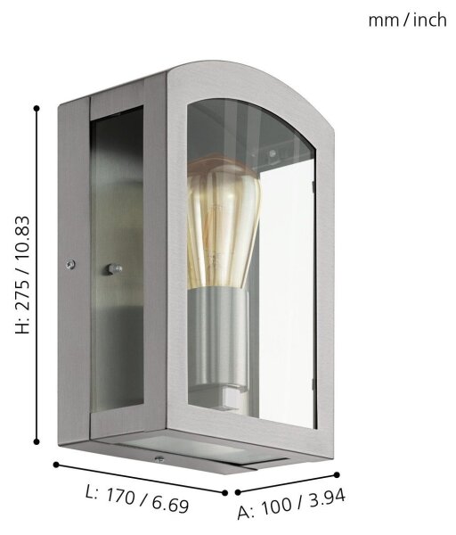Eglo 97477 - Venkovní nástěnné svítidlo PARETTA 1xE27/60W/230V matný chrom IP44