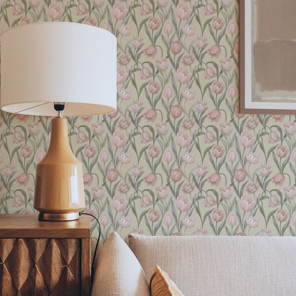 Tapety Jemně růžové tulipány na jemně béžovém pozadí, Tapety květiny, a00589 : uwalls.cz