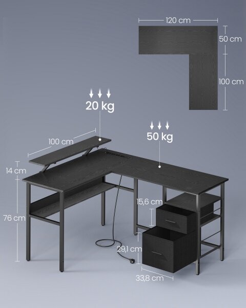 Psací stůl s podsvícením SOLEA-X 150x120 cm hnědá/černá