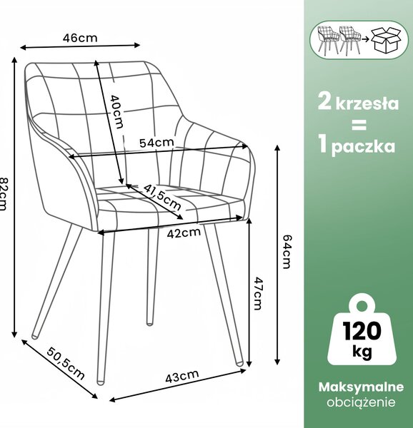 Set 2 ks jídelních židlí Luxembourg (máselná + černá)