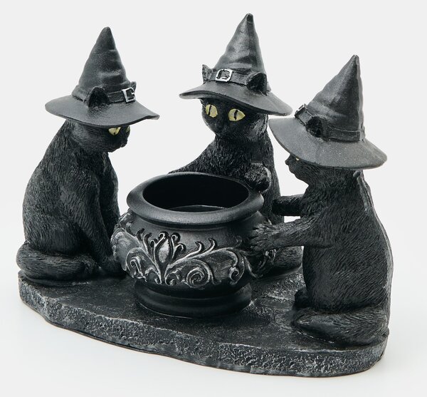 Sinsay - Halloweenový svícen na čajovou svíčku ve tvaru koček s kotlíkem - černá