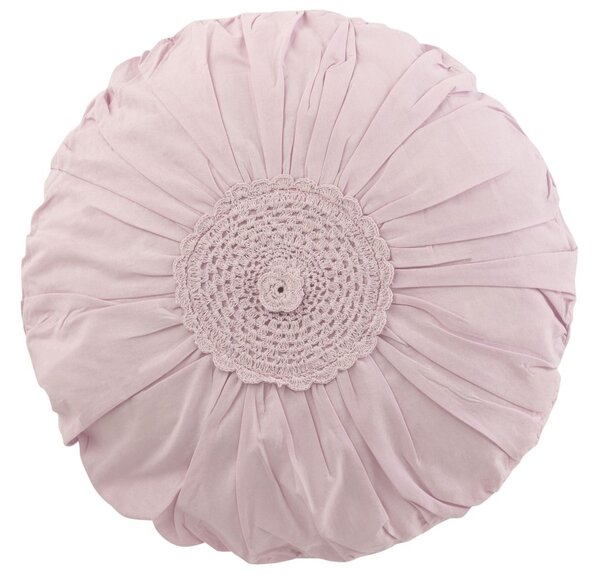 Fialkový bavlněný kulatý polštář s krajkou Lace violet - Ø 39*12cm - J-Line by Jolipa