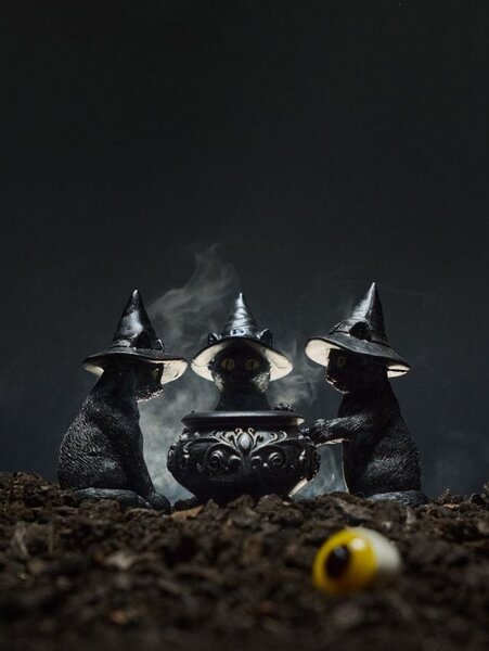 Sinsay - Halloweenový svícen na čajovou svíčku ve tvaru koček s kotlíkem - černá