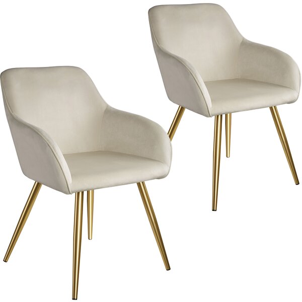 Tectake 404901 2x židle marilyn sametový vzhled zlatá - krémová/zlatá