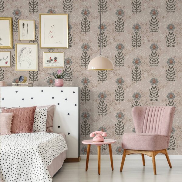 Tapety Stylizované květiny a semena na teplé béžové barvě, Tapety květiny, a00604 : uwalls.cz