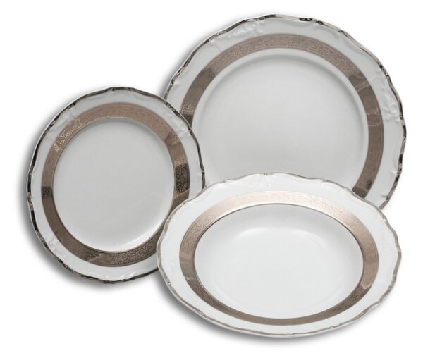 Sada talířů, karlovarský porcelán Thun, Marie Louise, platina, 18 dílná