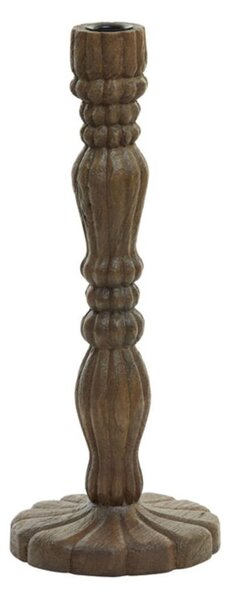Hnědý dřevěný svícen na úzkou svíčku Jeraldo - Ø 15*38 cm - Light & Living