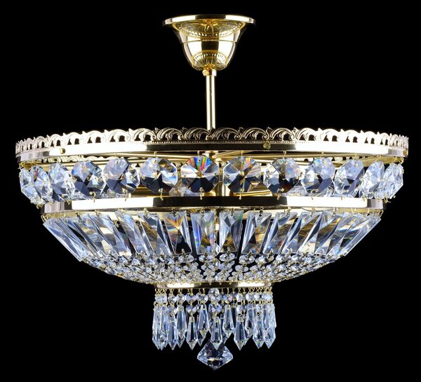 DBK GLASS 6 žárovek - Zlatý mosazný košový křišťálový lustr s velkými broušenými hlavičkami a lichoběžníky 7126-6-S