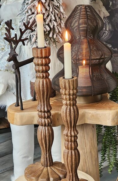 Hnědý dřevěný svícen na úzkou svíčku Jeraldo - Ø 15*38 cm - Light & Living