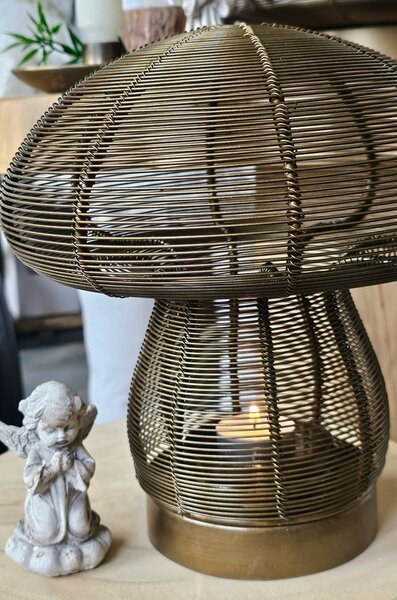 Bronzový antik kovový svícen houba Mushroom - Ø 20*24 cm - Light & Living
