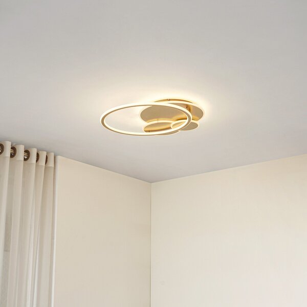 Stropní Lampa Lucande, Circulo, stmívatelné, Zlatá / mosazná, Obývací pokoj, Kov, Moderní