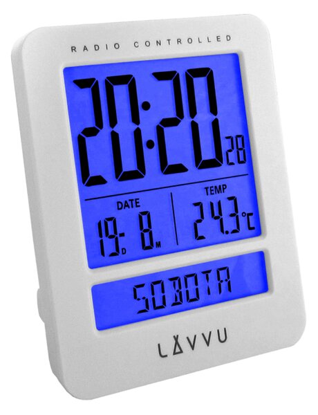 Továrna na čas Digitální budík řízený rádiovým signálem LAVVU Duo White LAR0020 s češtinou
