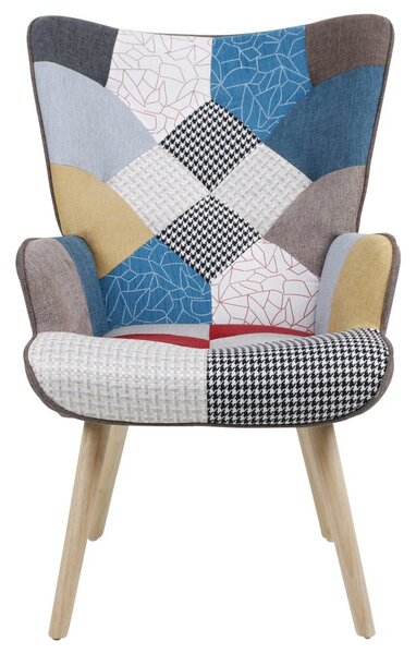 Relaxační křeslo ušák BETTY — masiv, látka, patchwork