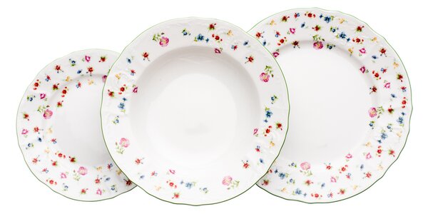 Thun 1794 Bernadotte, talířová souprava, luční květiny, porcelán Thun, 18D