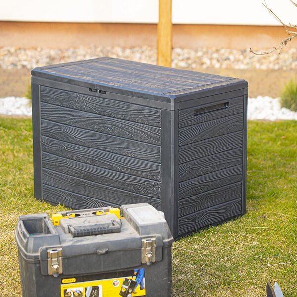 PROSPERPLAST Zahradní box WOODEBOX antracit 78 cm - 190L