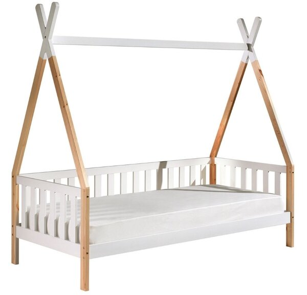 Borovicová postel Vipack Tipi 90 x 200 cm se zábranami