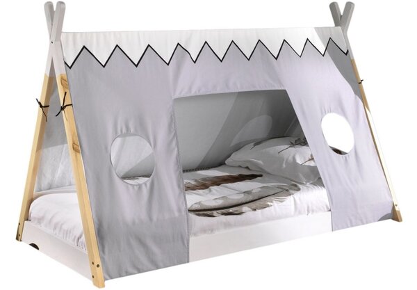 Bílá borovicová postel Vipack Tipi 90 x 200 cm se zástěnou