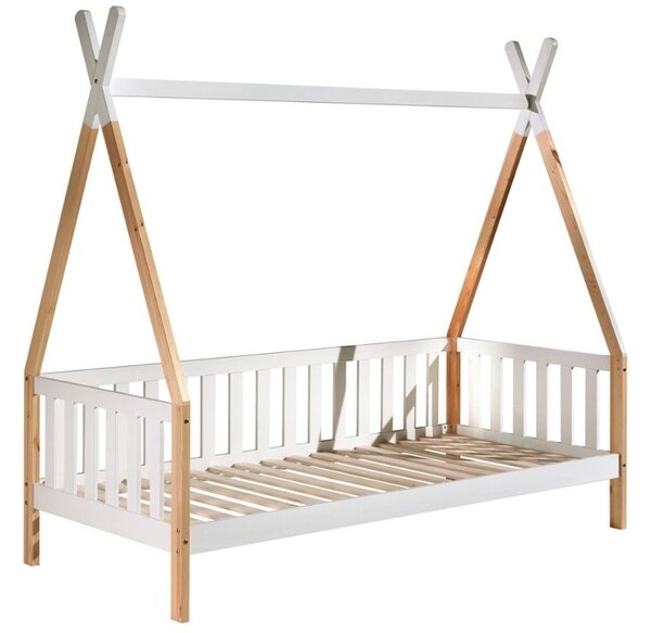 Borovicová postel Vipack Tipi 90 x 200 cm se zábranami