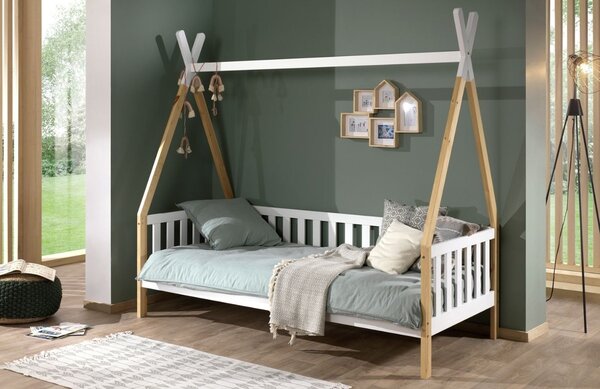 Borovicová postel Vipack Tipi 90 x 200 cm se zábranami