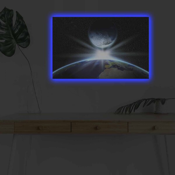 Wallity Obraz s LED osvětlením SETKÁNÍ ZEMĚ A MĚSÍCE 45 x 70 cm