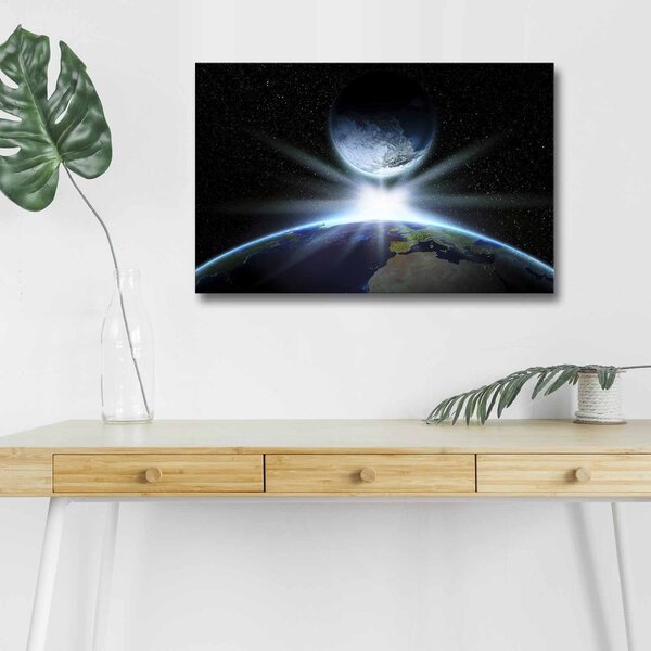 Wallity Obraz s LED osvětlením SETKÁNÍ ZEMĚ A MĚSÍCE 45 x 70 cm