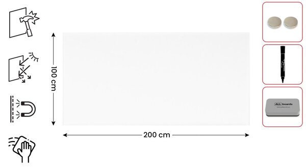 Matná magnetická skleněná tabule 200×100 cm, TSO200x100P4