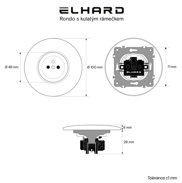 Elhard Kulatá zásuvka Rondo s kulatým rámečkem, bílá - kompletní RD6000W