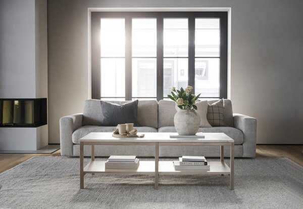 Hnědo-béžový konferenční stolek s deskou z kamene 140x60 cm Orwel - Rowico
