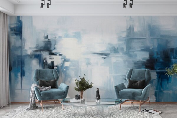 Fototapety Abstraktní texturovaná imitace krajinomalby s modrými a bílými tahy štětcem, moderní styl, Fototapety abstraktní, w09422 : uwalls.cz