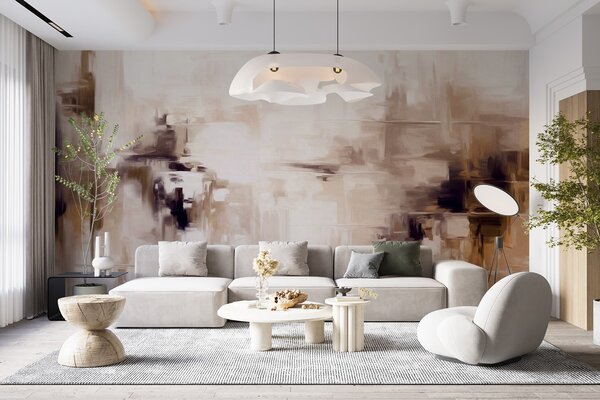Fototapety Abstraktní texturovaná imitace krajinomalby s hnědými a bílými tahy štětcem, moderní styl, Fototapety abstraktní, w09422v1 : uwalls.cz