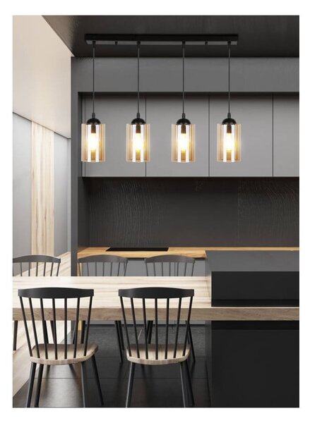 Černé závěsné svítidlo se skleněným stínidlem 10x65 cm Bistro – Candellux Lighting