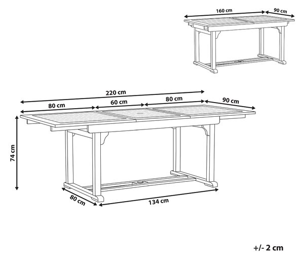 Rozkládací zahradní jídelní stůl AMANTEA 160/220 cm 90 cm Akáciové dřevo Tmavě hnědá