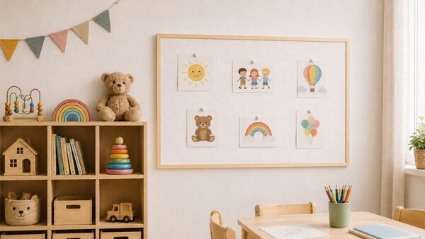 Textilní (plstěná) tabule 90 × 60 cm, bílá, v lakovaném dřevěném rámu, TFWHITE96W