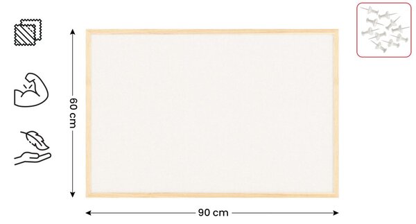 Textilní (plstěná) tabule 90 × 60 cm, bílá, v lakovaném dřevěném rámu, TFWHITE96W