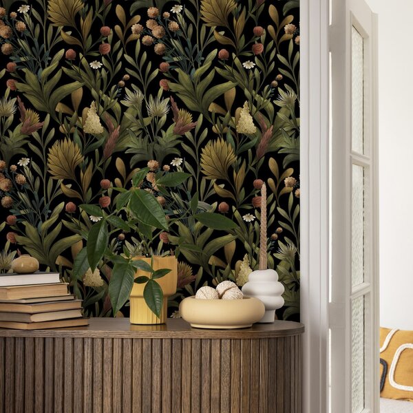 Tapety Botanická zahrada na černém pozadí, teplá podzimní paleta barev, Tapety květiny, a00619 : uwalls.cz