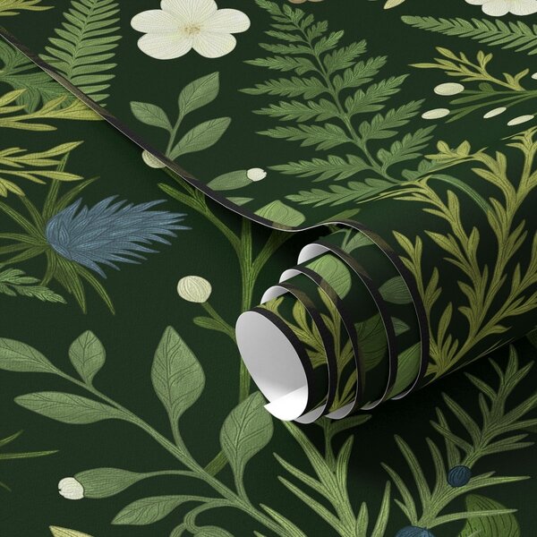 Tapety Lesní bylinky a bobule na tmavě zeleném pozadí, Tapety květiny, a00621v2 : uwalls.cz