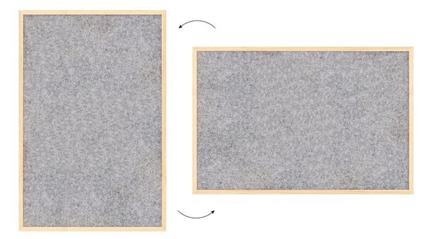 Textilní (plstěná) tabule 90 × 60 cm, světle šedá, v lakovaném dřevěném rámu, TFLIGHTG96G