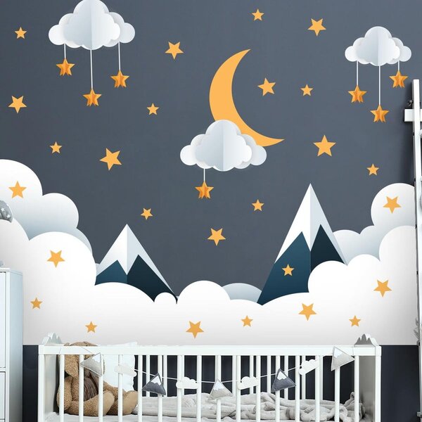 Dětská samolepka na zeď 90x60 cm Mountains in Stars and Clouds – Ambiance