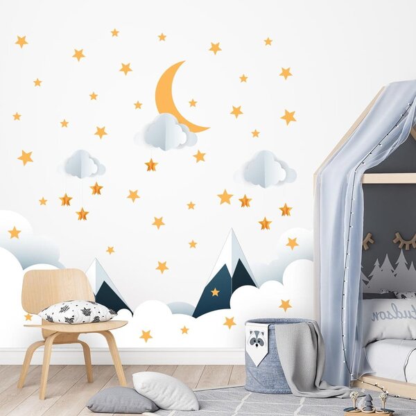 Dětská samolepka na zeď 90x60 cm Mountains in Stars and Clouds – Ambiance