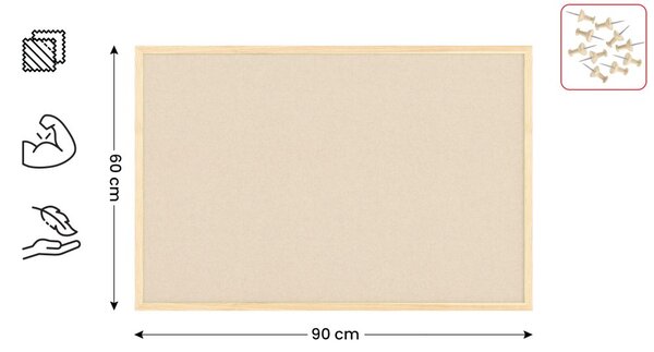 Textilní (plstěná) tabule 90 × 60 cm, camel, v lakovaném dřevěném rámu, TFCAMEL96C