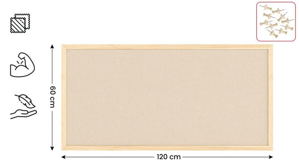 Textilní (plstěná) tabule 80 × 40 cm, camel, v lakovaném dřevěném rámu, TFCAMEL84C