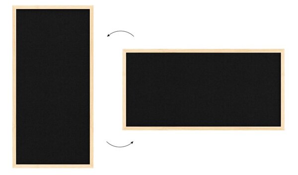 Textilní (plstěná) tabule 80 × 40 cm, černá, v lakovaném dřevěném rámu, TFBLACK84BK