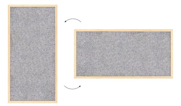 Textilní (plstěná) tabule 80 × 40 cm, světle šedá, v lakovaném dřevěném rámu, TFLIGHTG84G