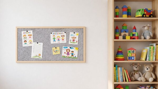 Textilní (plstěná) tabule 80 × 40 cm, světle šedá, v lakovaném dřevěném rámu, TFLIGHTG84G