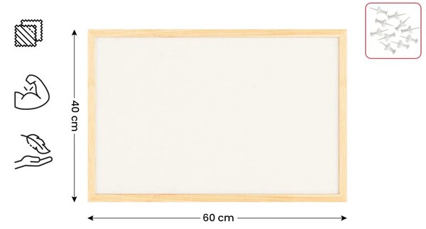Textilní (plstěná) tabule 60 × 40 cm, bílá, v lakovaném dřevěném rámu,TFWHITE64W