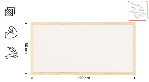 Textilní (plstěná) tabule 80 × 40 cm, bílá, v lakovaném dřevěném rámu, TFWHITE84W