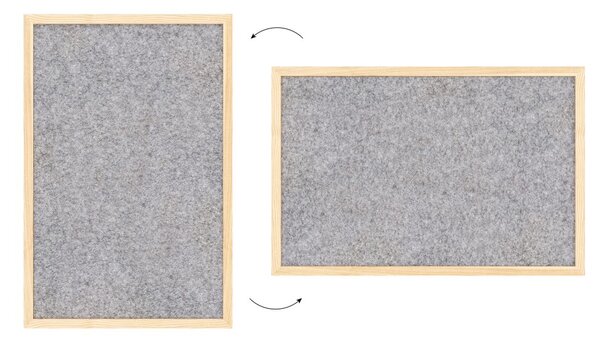 Textilní (plstěná) tabule 60 × 40 cm, světle šedá, v lakovaném dřevěném rámu, TFLIGHTG64G