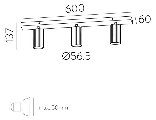 ACB Iluminacion Stropní svítidlo MODRIAN, š. 60 cm, 3xGU10 8W Barva: Černá