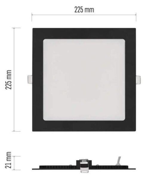 EMOS ZD2343 NEXXO - Podhledový černý LED panel, 18W, 1600lm, 3000 + 3500 + 4000K, IP40/IP20, 22,5 x 22,5cm (Vestavné černé čtvercové svítidlo do sádrokartonu se změnou barvy světla)