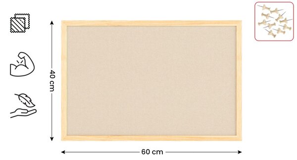 Textilní (plstěná) tabule 60 × 40 cm, camel, v lakovaném dřevěném rámu, TFCAMEL64C